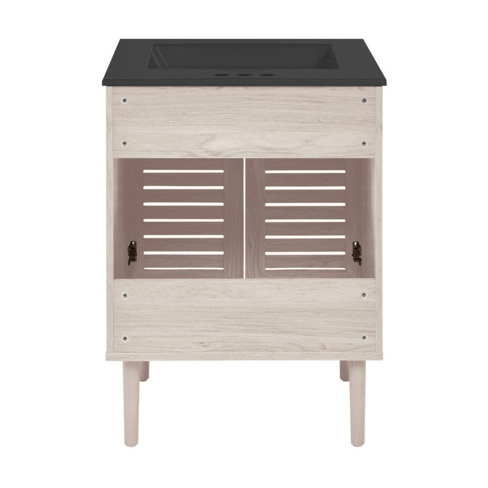 White Oak Freestanding Bathroom Vanity with Black 3-Hole Centerset Sink Top - Modern Bathroom Storage for Small Spaces, Powder Rooms & Master Baths