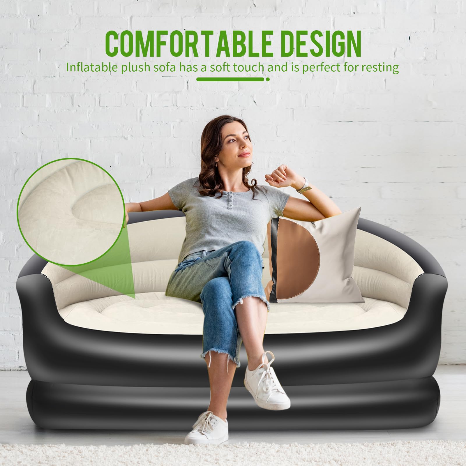 **Double Inflatable Couch for Camping & Home - Portable Air Lounger Sofa Mattress for Adults, Outdoor & Indoor Use (No Pump Included) - Perfect for Beach, Picnics, Backyard & Living Room Relaxation**
