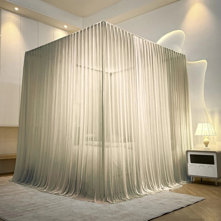 Luxury Silky Semi-Sheer Canopy Bed Curtain - Elegant Sheer Fabric for Romantic Bedroom Decor, Wedding, Nursery & Boho Chic Home Decor