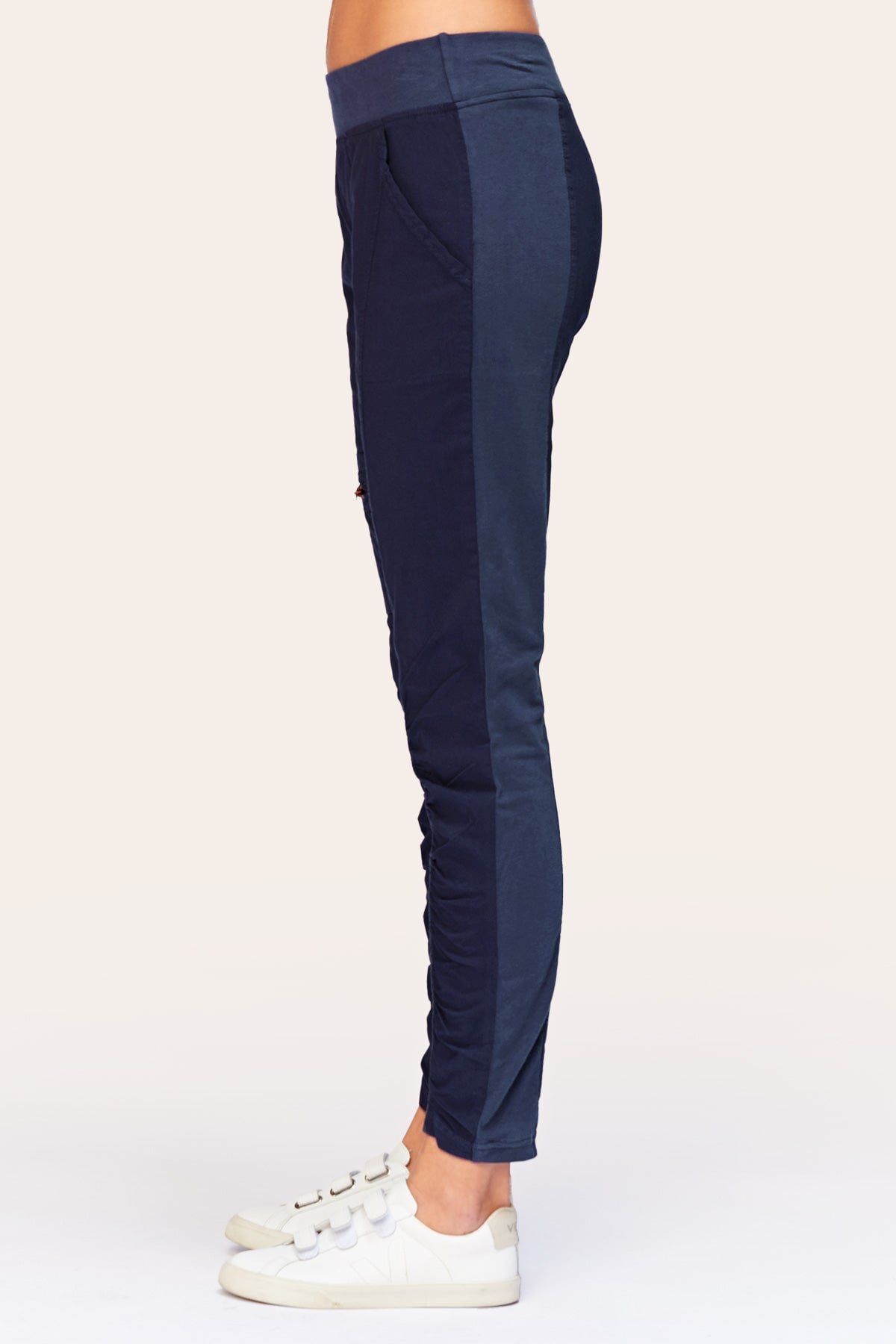 Malanda Women's Navy Blue Stretch Pants - Comfortable High Waist Trousers for Work, Travel & Casual Wear