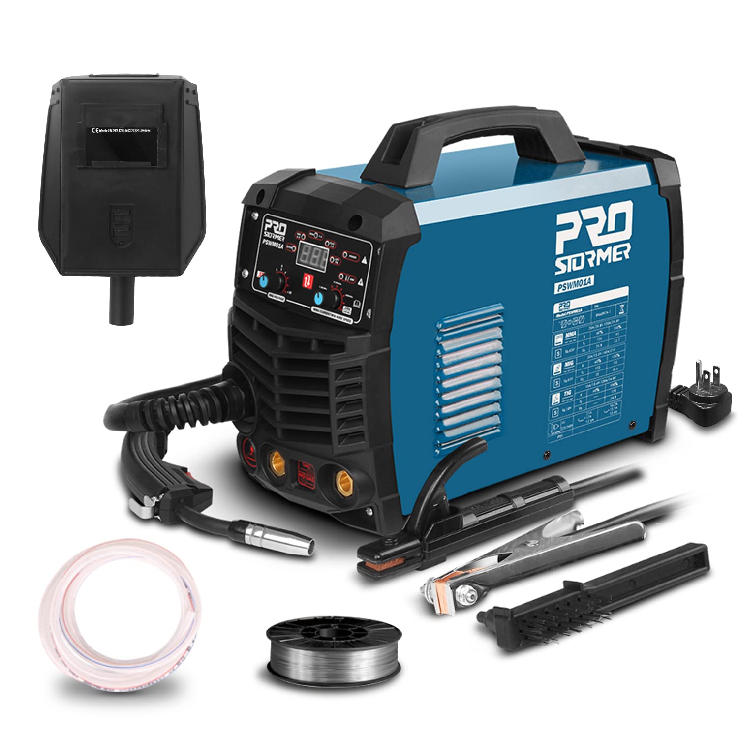 Prostormer 3-in-1 MIG TIG MMA Welding Machine with Digital Display - 200Amp Welder Kit Includes Electrode Holder, Ground Clamp & Power Cable - Perfect for Home DIY, Metal Fabrication & Automotive Repair