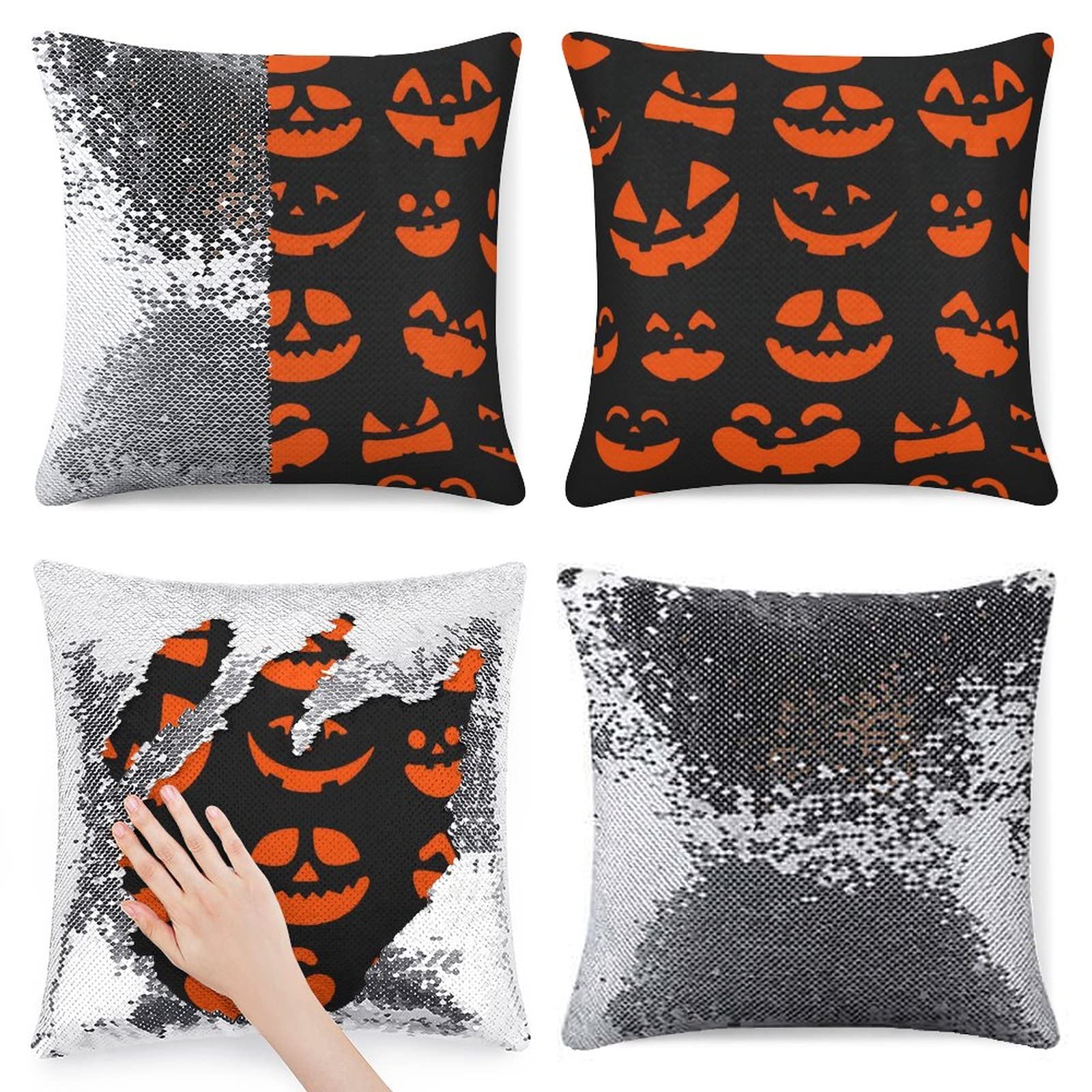 16x16 Inch Sequin Pillow Cover - Reversible Glitter Cushion Case with Flip Sequins, Mermaid & Skull Design for Halloween Decor, Home Decor, Sofa, Bedroom, and Party Decorations
