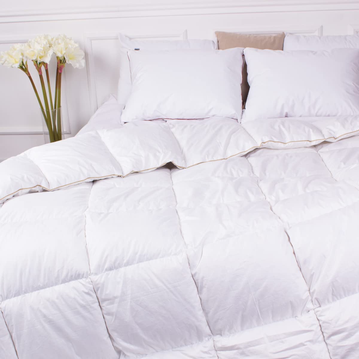 Premium 750 Fill Power White Goose Down Comforter - All-Season Luxury Feather Duvet Insert with 100% Natural Cotton Cover (Full Size, 2300g) for Bedroom, Guest Room & Hotel Use