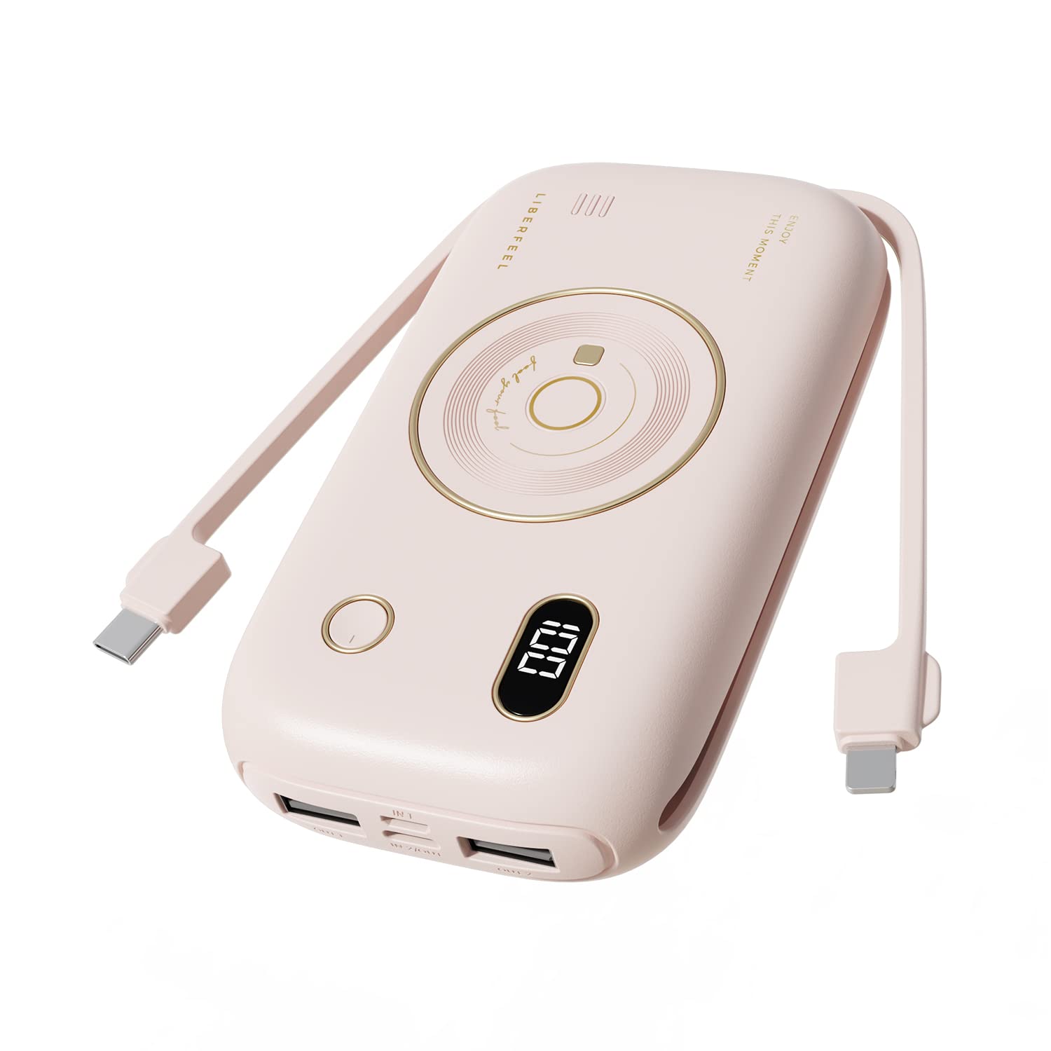 20000mAh Portable Charger Power Bank with USB C Fast Charging & Built-in Cable - External Battery Pack Compatible with iPhone 15/14/13, Samsung Galaxy S23/S22, iPad & Android Devices (Pink) | Perfect for Travel, Camping & Emergency Power Backup