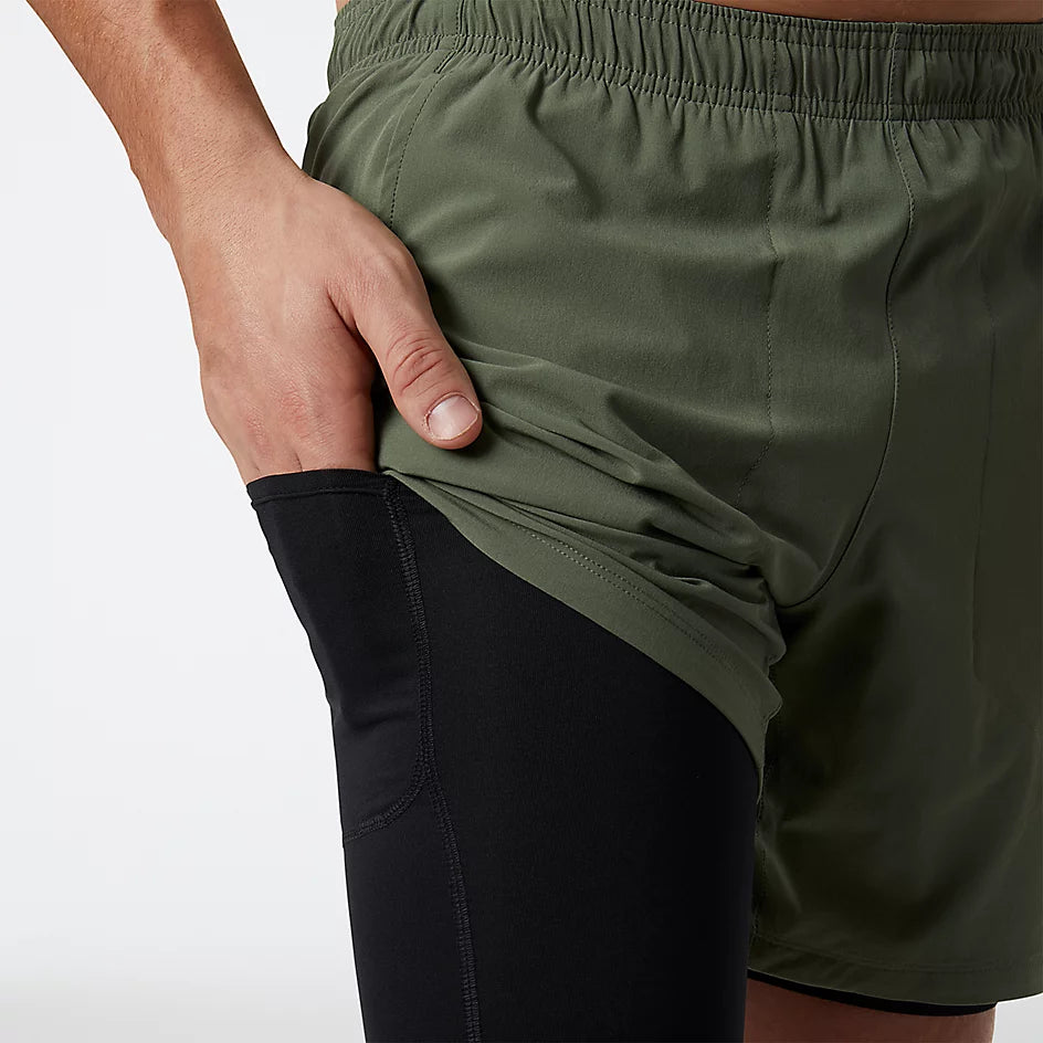New Balance R.W. Tech 7 Men's 2-in-1 Running Shorts with Built-in Liner - Lightweight & Breathable for Gym Workouts, Jogging, and Outdoor Sports