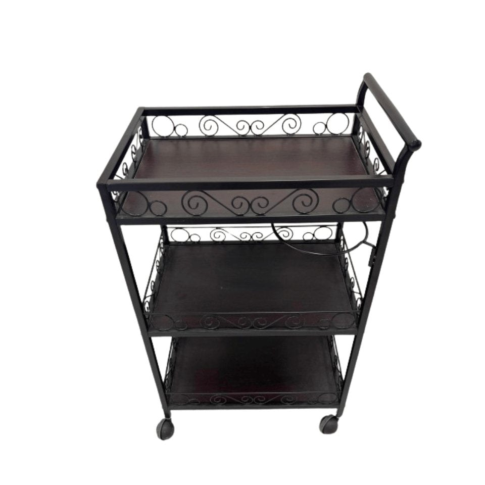 Multi-Function Brown Metal Utility Cart with Wheels - Perfect for Kitchen, Office, Garage Storage & Organization