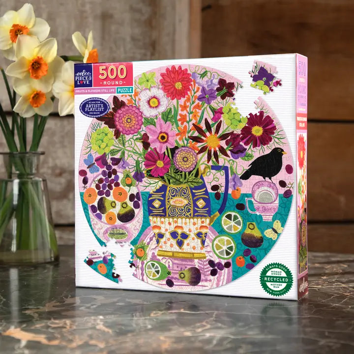 500 Piece Jigsaw Puzzle - Fruits & Flowers Still Life Art | Fun Family Game & Home Decor for Adults & Kids | Perfect for Relaxation, Parties & Classroom Activities