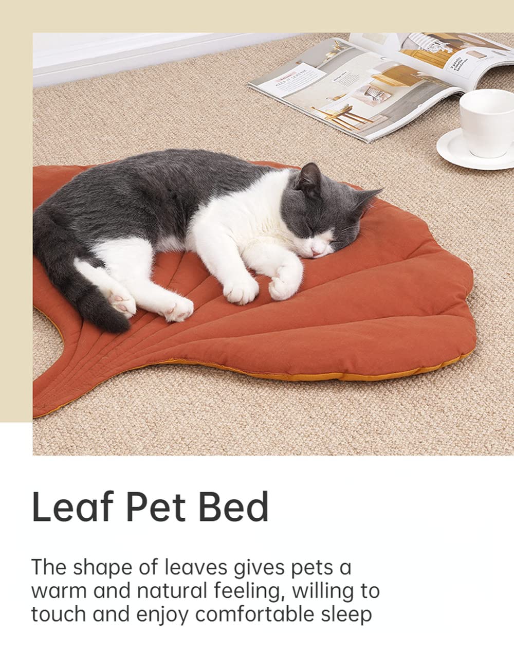 **Leaf-Shaped Cat Bed - Reversible Warm & Comfortable Pet Mat for Cats & Dogs - Indoor Cozy Floor Pad with Cartoon Design - Perfect for Winter Napping & Lounging**