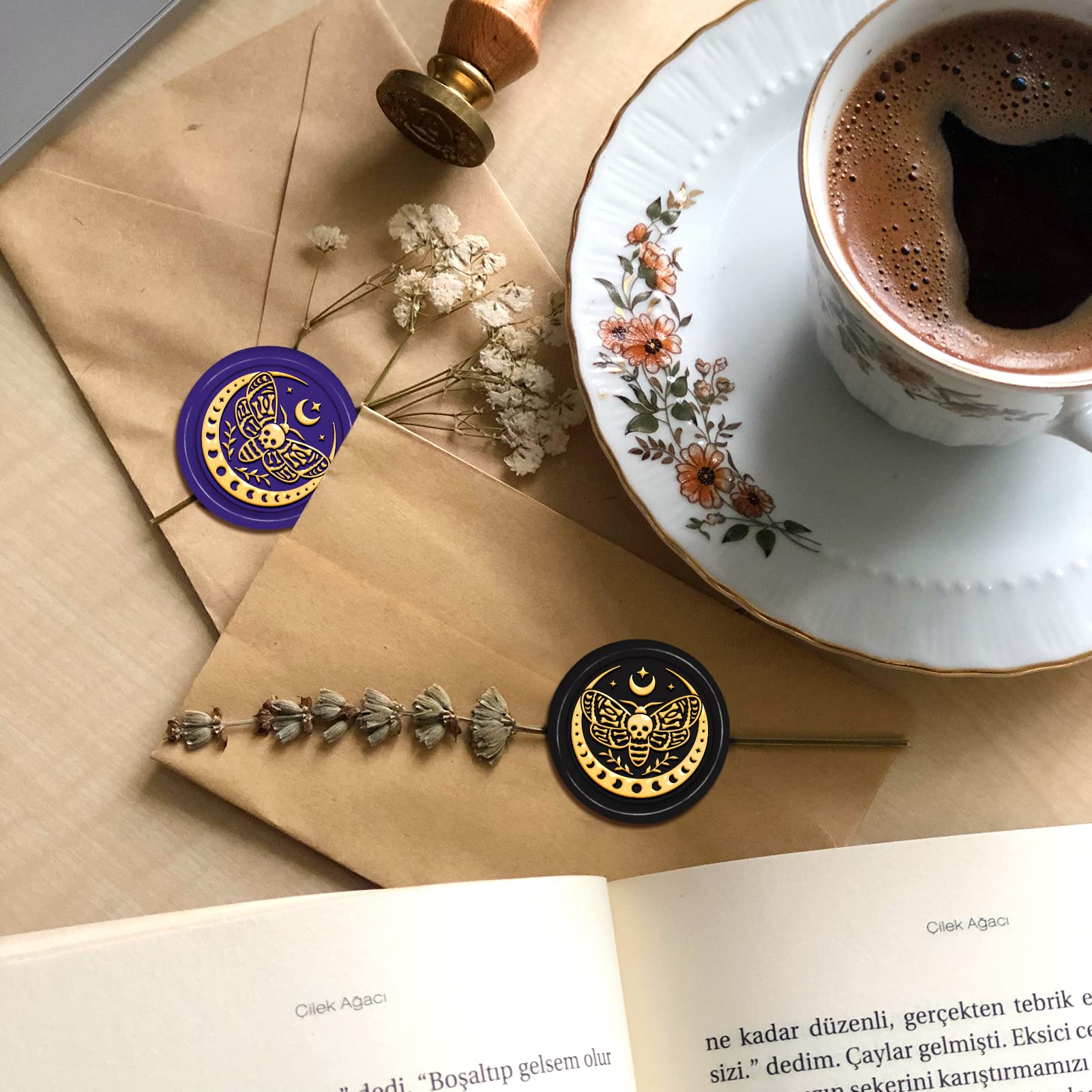 PH PandaHall 30mm Brass Halloween Wax Seal Stamp Set - Butterfly, Star, Moon & Skeleton Designs for Wedding Invitations, Gift Wrapping, Envelopes & DIY Crafts | Perfect for Halloween, Christmas & Special Occasions