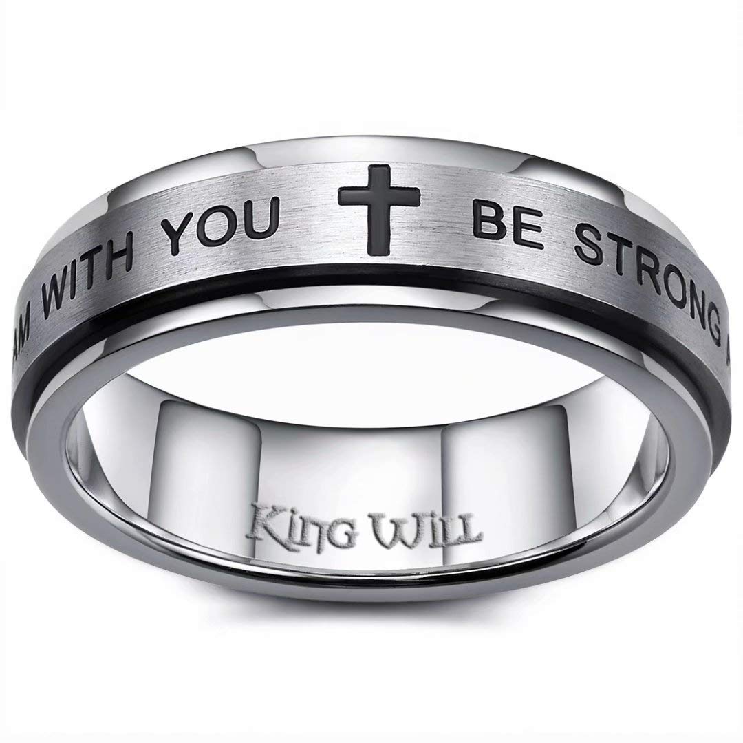 King Will 6mm & 8mm Titanium Spinner Ring for Men - Silver & Rose Gold Anxiety Relief Fidget Ring with High Polished Dice Pattern & Lord's Prayer Engraving - Stress Relief Jewelry for ADHD, Autism & Anxiety - Perfect for Office, Travel & Daily Wear