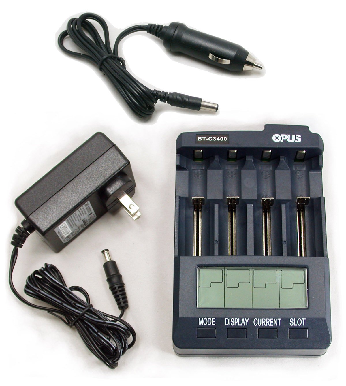 Professional C3400 Battery Charger Tester Analyzer for Li-ion/NiMH/NiCd Batteries - Compatible with AAA, AA, C, 18650 & Includes Car Adapter - Perfect for Home, Office, and Travel Use