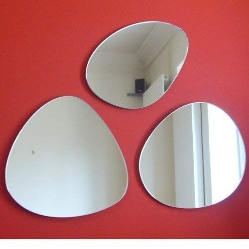 45cm x 3 Set of Natural Pebble Wall Mirrors - Perfect for Bathroom, Bedroom & Living Room Decor (90cm x 90cm Wall Space)