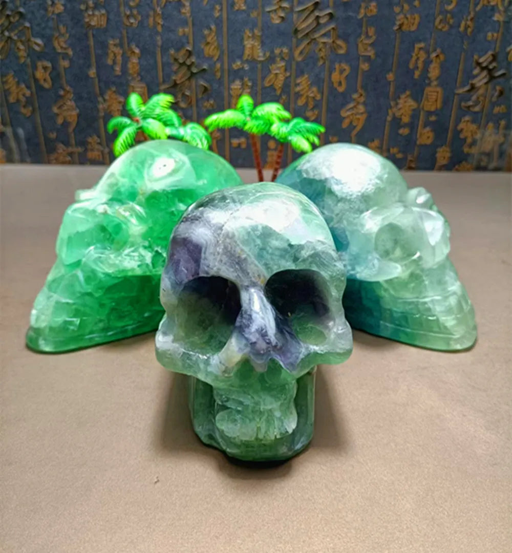 Natural Rare Sky Blue Fluorite Carved Quartz Crystal Skull - Reiki Healing Stone, Chakra Balancing Pendant, Home Decor for Meditation & Spiritual Healing