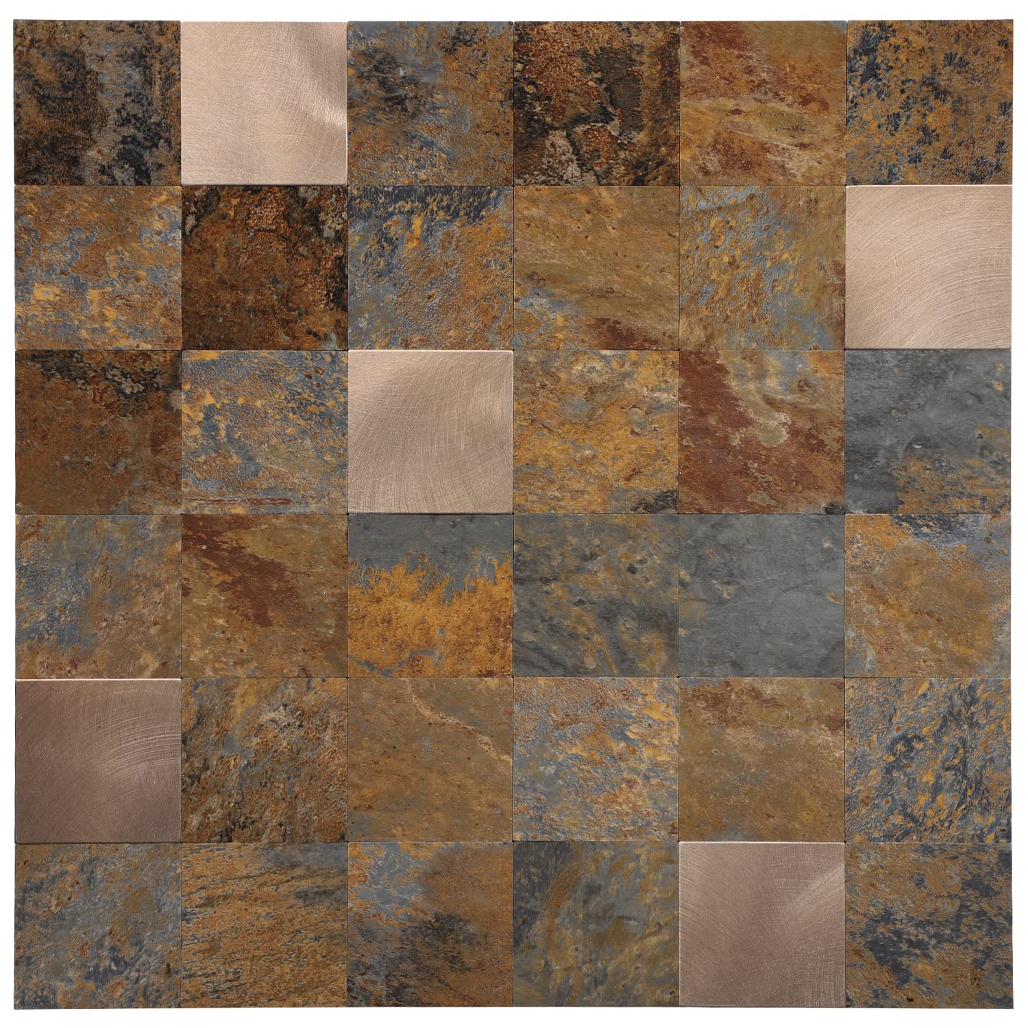 STICKGOO Peel and Stick Backsplash for Kitchen - Self-Adhesive PVC Mixed Metal Tile (1 Sheet, Brown) | Easy DIY Kitchen Upgrade, Waterproof & Heat Resistant for Stovetop & Countertop Protection