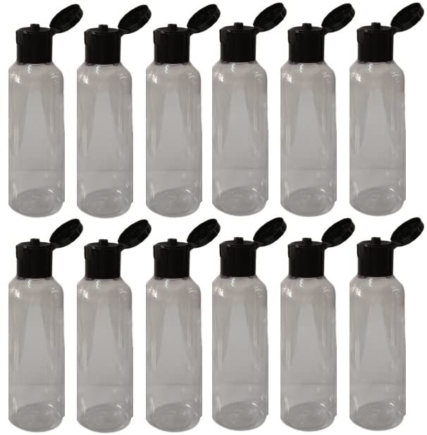 M.C. PIPWALA 100ml Clear PET Plastic Round Bottles with Black Flip Top Cap - Leak Proof Travel Cosmetic Containers (Pack of 12) | Perfect for Toiletries, DIY Beauty Products & Essential Oil Storage