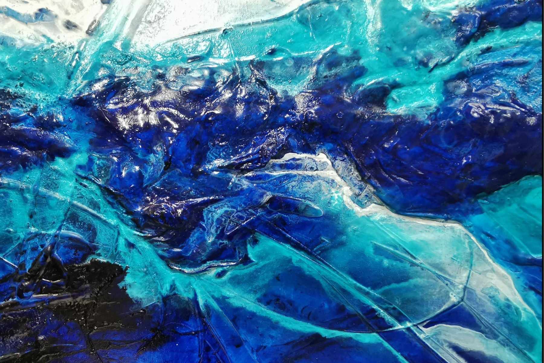 Blue and White Textured Abstract Painting - 270cm x 120cm Large Wall Art - Sapphire Seduction Style - Perfect for Living Room, Bedroom or Office Decor