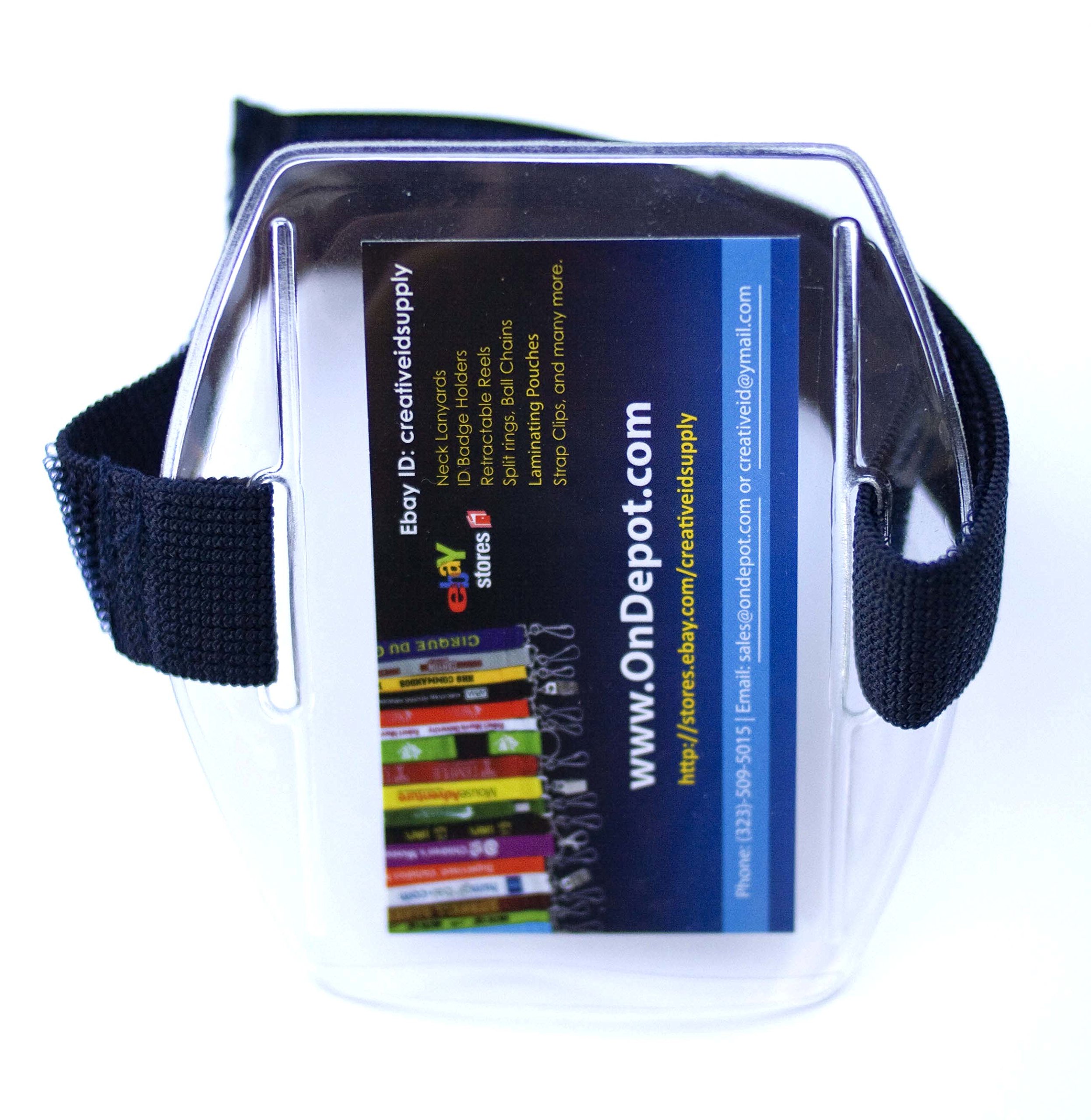 100pcs Navy Blue ID Badge Holders with Adjustable Armband - Waterproof & Durable for Work, Events, Conventions, Hospitals, Schools & Security Personnel by OnDepot.com