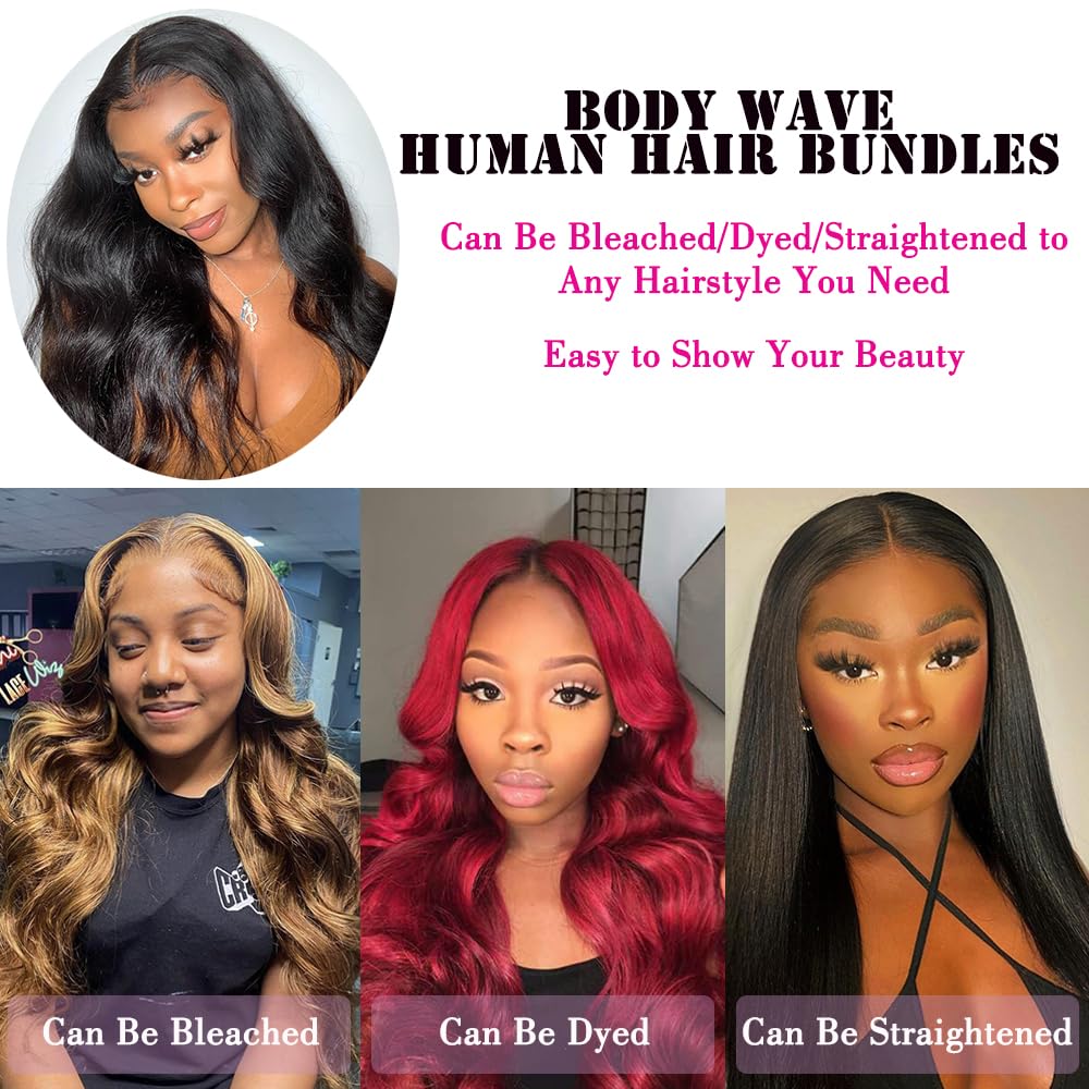 12A Brazilian Virgin Human Hair Bundles 22-28 Inch Body Wave Hair Extensions 400g Unprocessed 4-Piece Set for Quick Weave - Natural Black Wavy Hair for Styling, Volume & Length - Perfect for Daily Wear, Parties & Special Occasions
