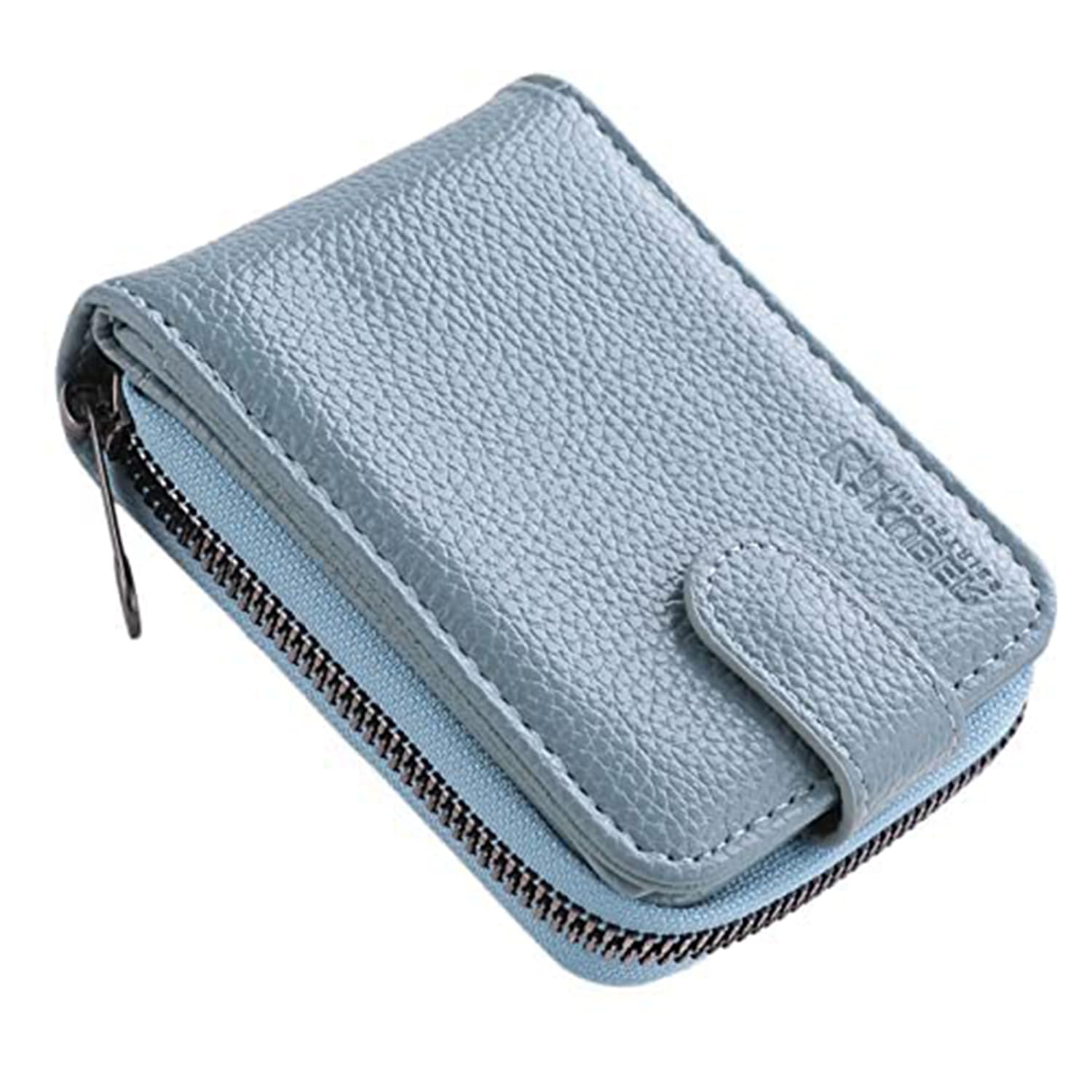 Premium Leather Slim Wallet for Men & Women - RFID Blocking Card Holder for ID, Business & ATM Cards | Zipper Closure | Blue | Perfect for Travel, Office & Everyday Use