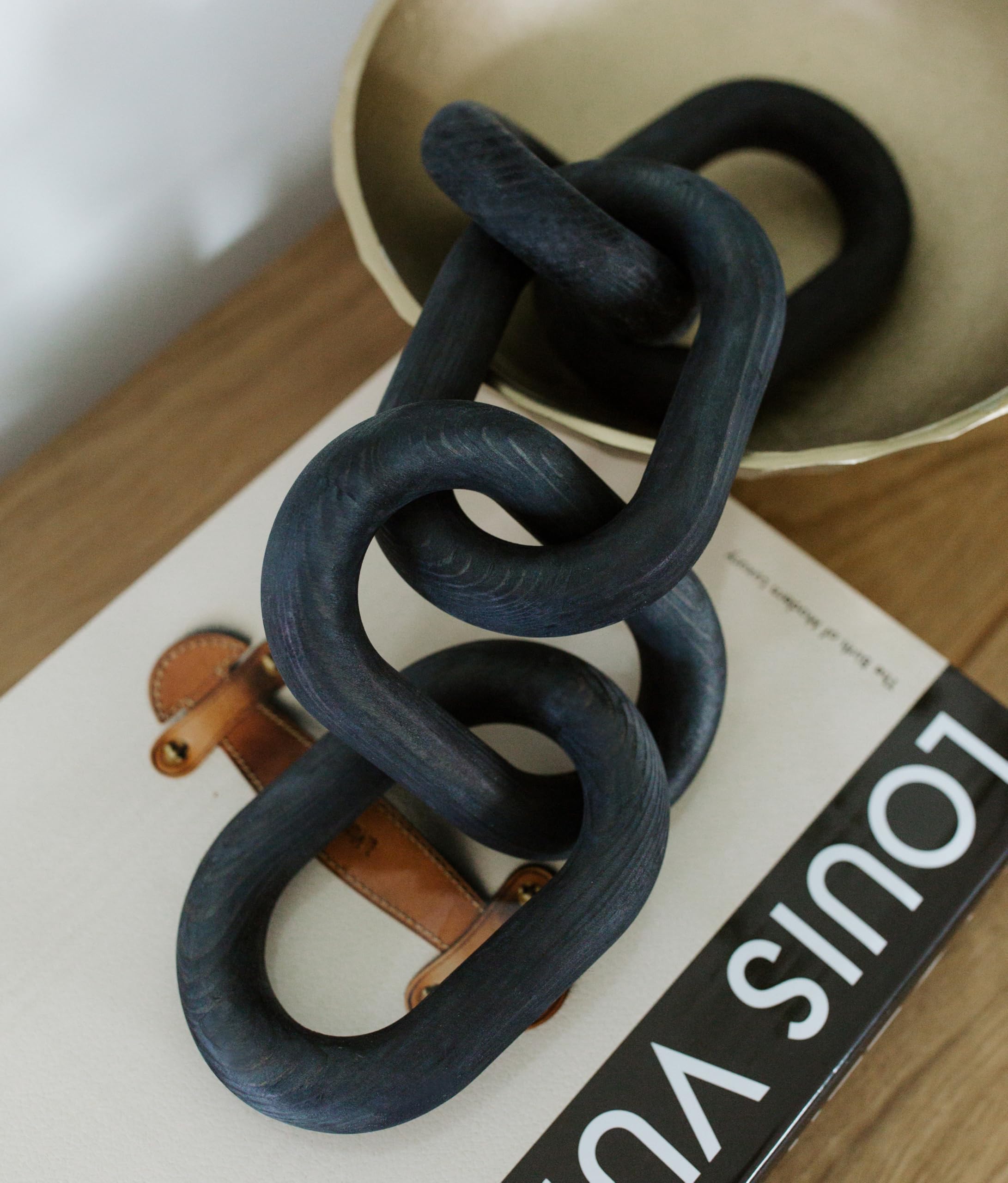 Black Wooden Chain Link for Home Decor | Pine Wood 5-Link Decorative Chain | Boho, Modern & Country Style Accent Piece | Perfect for Coffee Tables, Bookshelves & Wall Decor | Handmade Wooden Chain for Living Room, Bedroom & Office