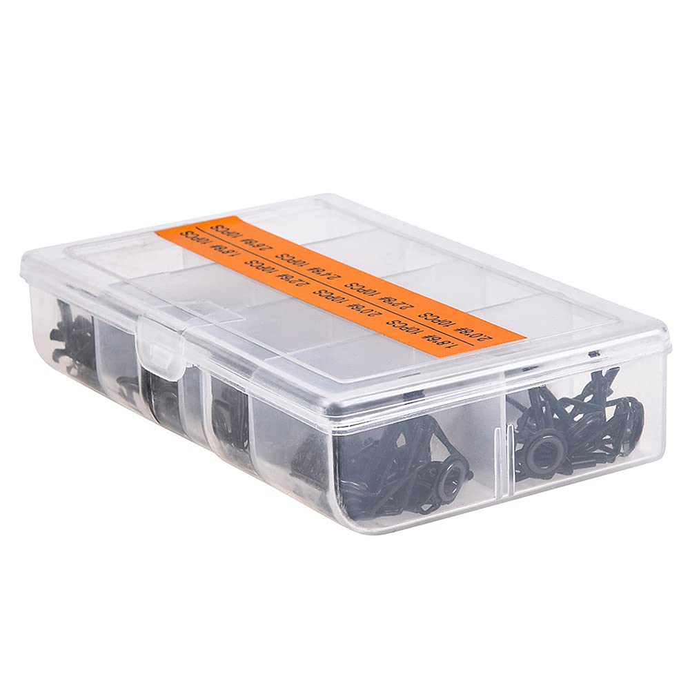 80Pcs/Box 8 Sizes Telescopic Fishing Rod Guide Tip Repair Kit - DIY Eye Rings & Fishing Rod Guides for Saltwater & Freshwater Fishing Tackle - Perfect for Rod Maintenance & On-the-Go Repairs