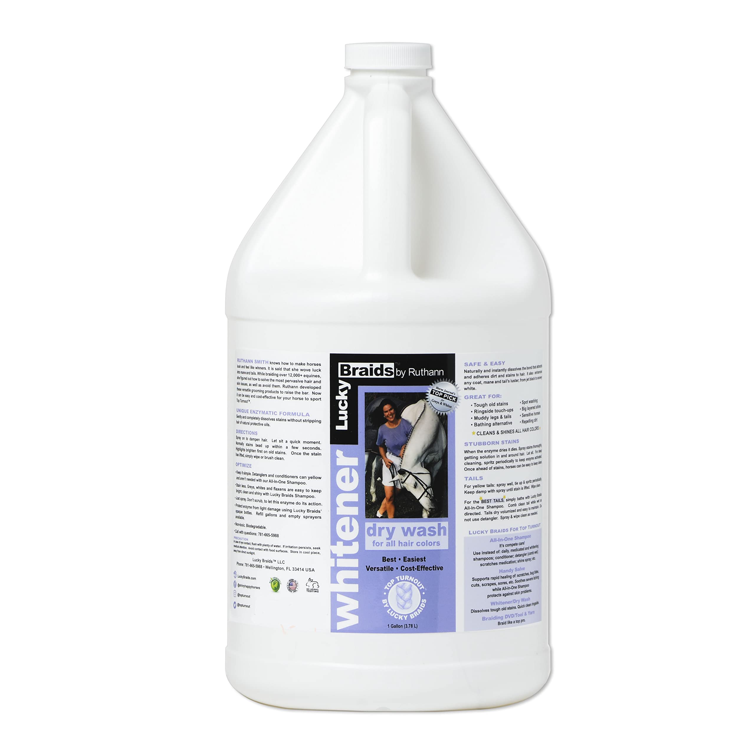 Lucky Braids Horse Whitener & Dry Wash Refill (1 Gallon) - Professional Horse Grooming Solution for Show Horses, White Coats & Quick Cleaning Between Baths