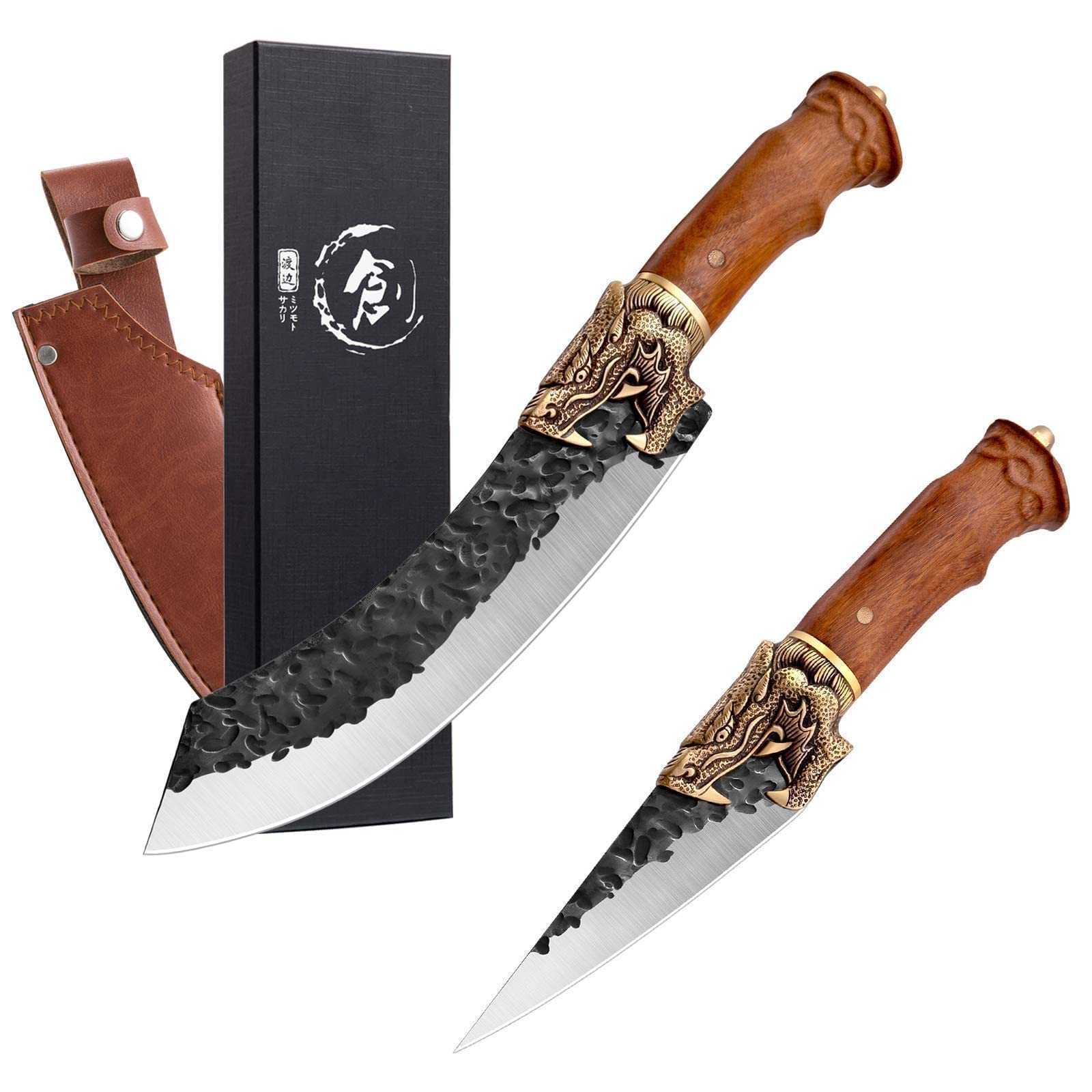 Professional Butcher Breaking Knife Set - Hand Forged German High Carbon Steel Boning Knives with Sheath - Perfect for Meat Processing, Kitchen, Camping & Outdoor Cooking