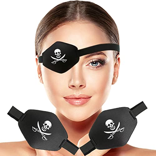 AMZVIO 2 Pack Adjustable Eye Patches for Adults - Black & Pirate Design - Post-Surgery Lazy Eye Treatment or Pirate Costume Accessory - Perfect for Amblyopia Therapy, Halloween Costumes & Medical Recovery