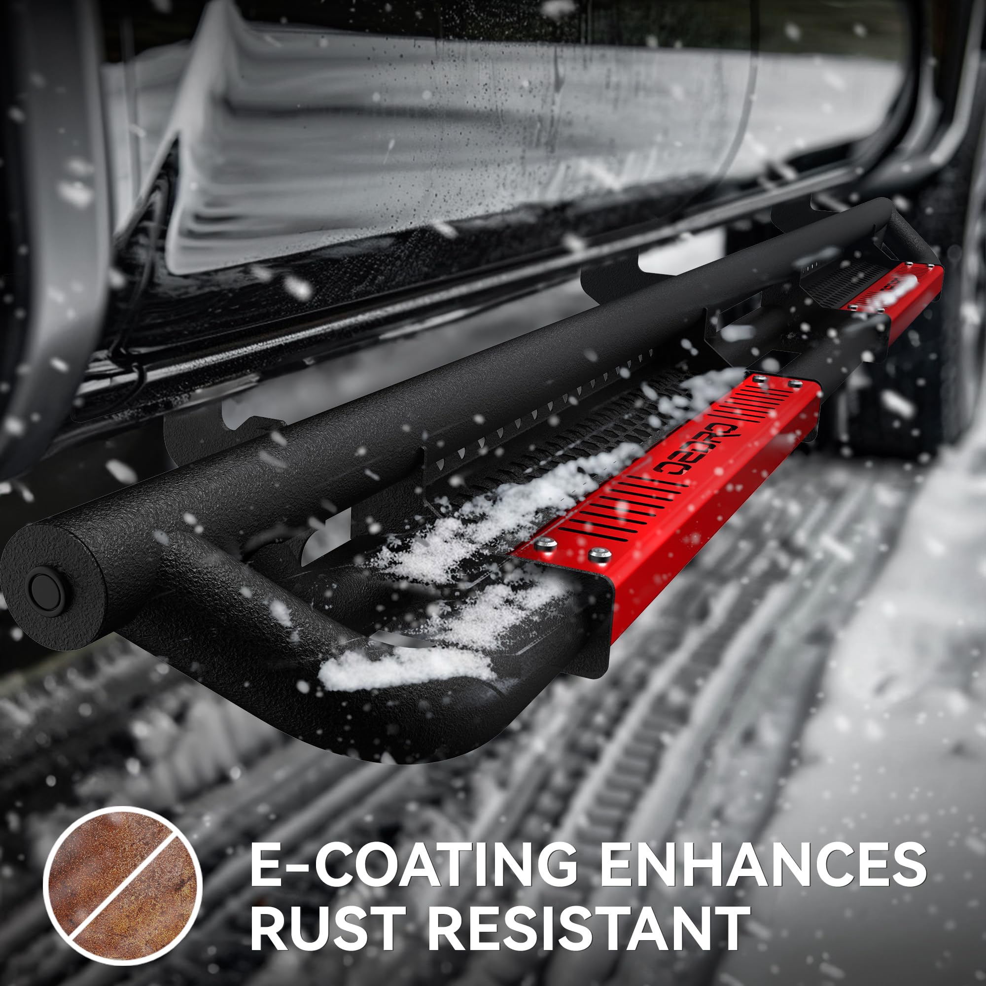 OEDRO 6 Inch Black & Red Textured Nerf Bars Running Boards - Compatible with 2007-2021 Toyota Tundra CrewMax Cab (Fits 2 3/4 Size Rear Doors) - Durable Paintable Side Steps for Trucks | Perfect for Off-Roading, Daily Commuting & Enhanced Vehicle Access