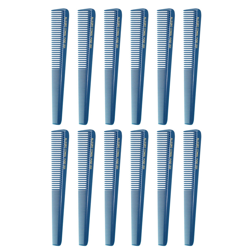 Allegro Combs 450 Professional Tapered Barber Hair Cutting Combs - 12 Pack Black Styling Combs for Fade, Undercut & Precision Haircuts | Salon & Home Use