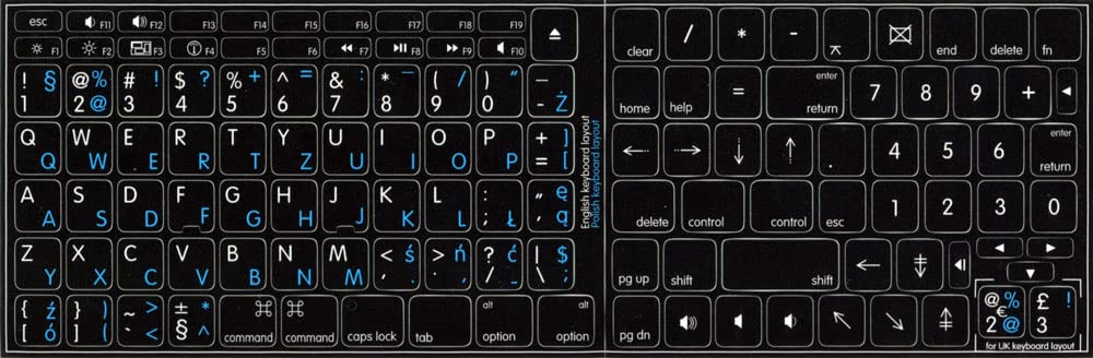 MAC Polish - English Non-Transparent Keyboard Decals for Desktop, Laptop & Notebook (Black/White Background) | Durable Stickers for Typing & Computer Use