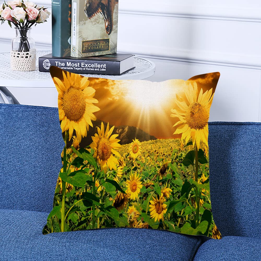 18x18 Inch Decorative Square Throw Pillow Covers - Sunflower Sunset Design for Couch, Sofa & Bed | Home Decor Accent | Perfect for Living Room, Bedroom & Dorm
