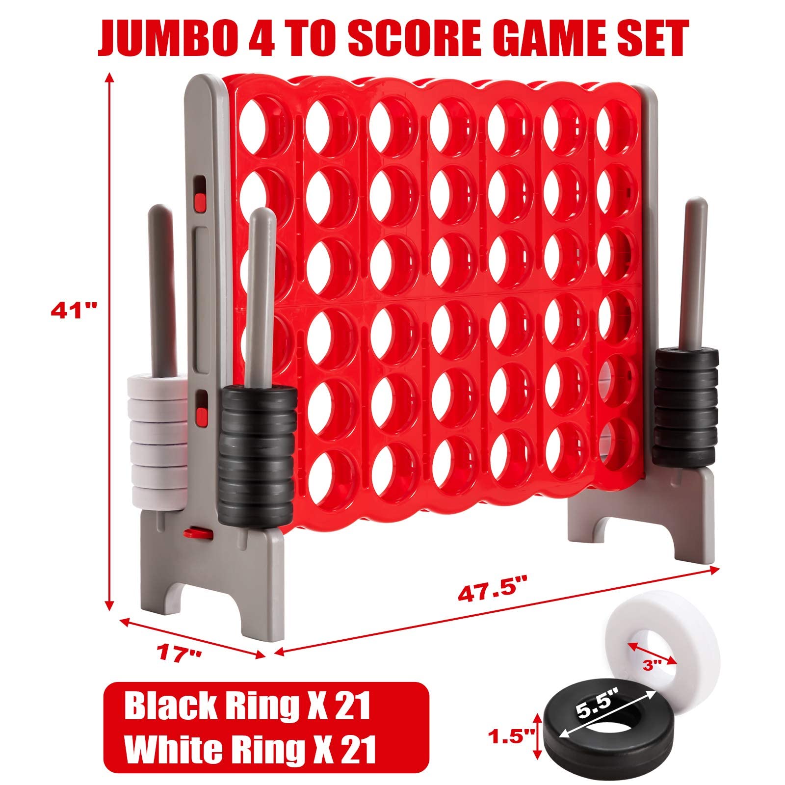 Costzon Giant 4-in-A-Row Game - Jumbo 4-to-Score Connect 4 for Kids & Adults - Indoor & Outdoor Family Party Game (4ft x 3.5ft) with Carrying Bag - Perfect for Backyard BBQs, Picnics, and Family Game Nights