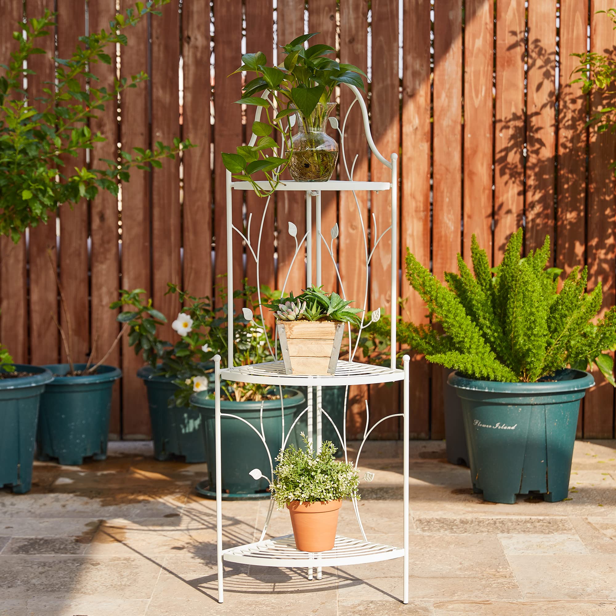 Glitzhome 3-Tier Metal Plant Stand - Flower Pot Organizer Shelf for Indoor & Outdoor Garden Decor - Perfect for Balcony, Patio, Living Room and Home Decor