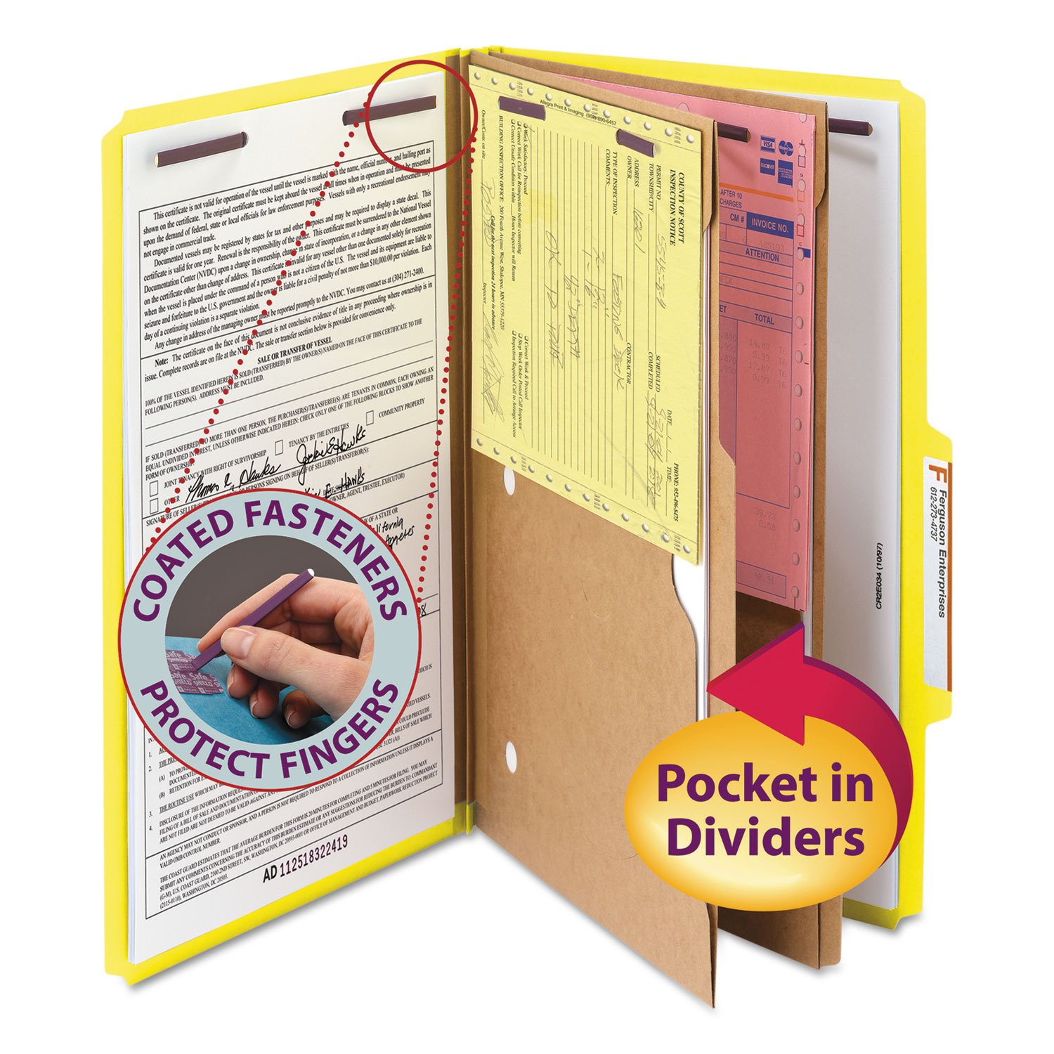 Smead 19084 Pressboard Folders with Two Pocket Dividers - Legal Size 6-Section File Folders, Yellow, 10-Pack Box - Perfect for Office Organization, Document Storage & Filing Systems