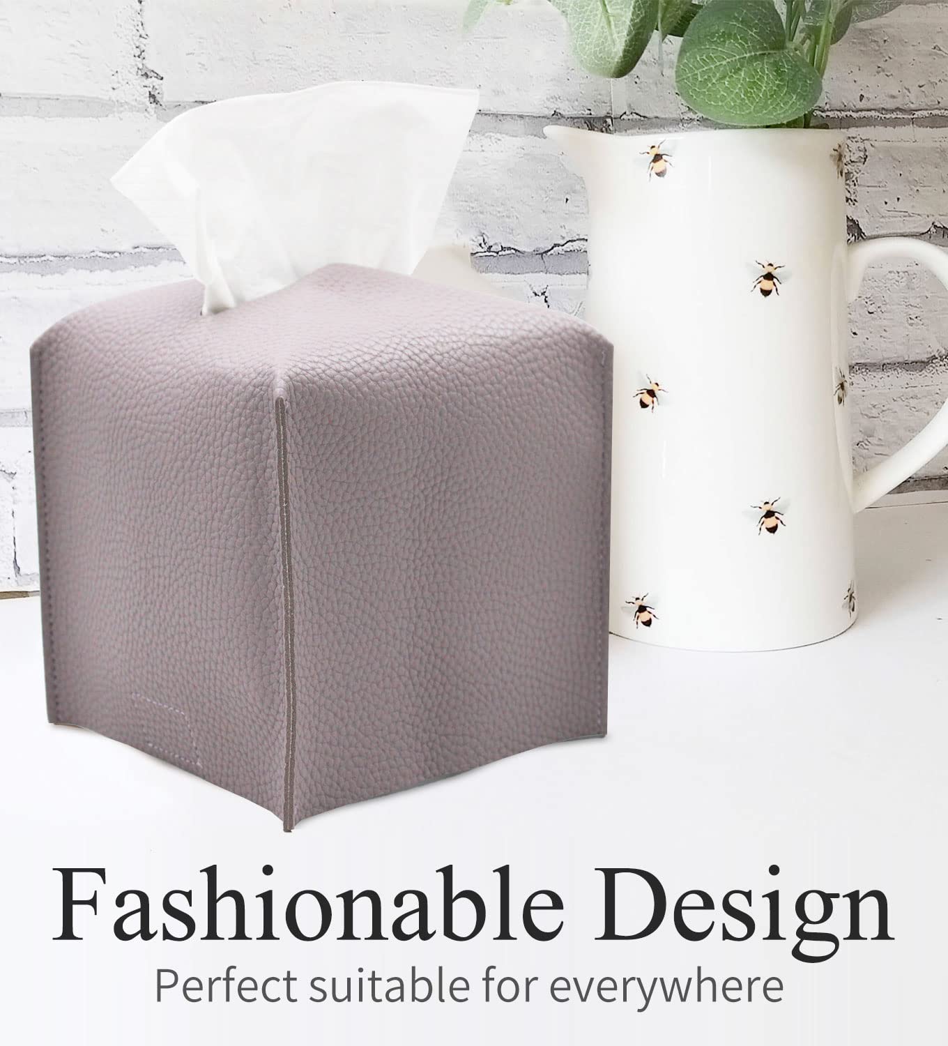 Livelab Square PU Leather Tissue Box Cover - Modern Decorative Holder for Facial Tissues, 5x5x5 Inches, Light Purple | Perfect for Bathroom Vanity, Nightstand, Desk & Home Office Organization