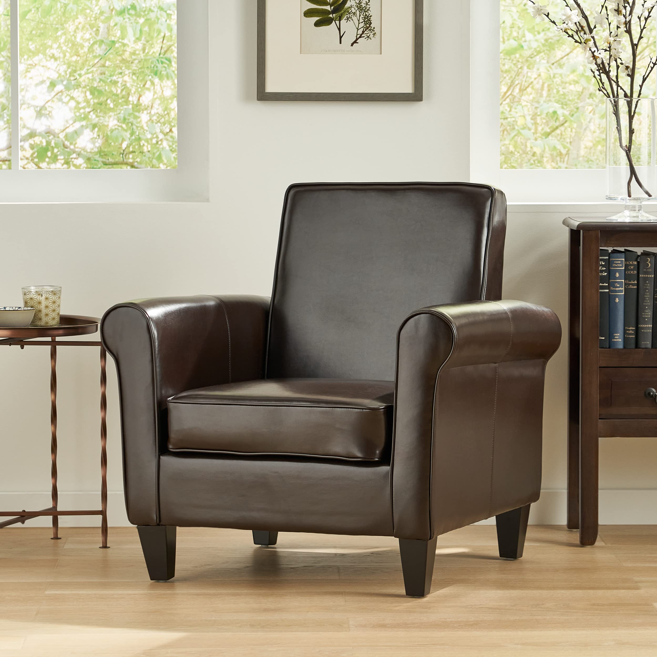 Freemont Genuine Leather Club Chair in Chocolate Brown - Premium Comfort for Living Room, Office & Library