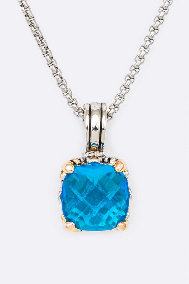 Aqua Blue Cushion Cut Cubic Zirconia Pendant Necklace for Women - Elegant Jewelry Gift for Birthday, Anniversary & Special Occasions
