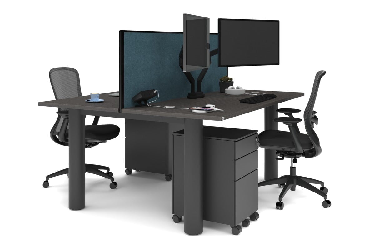 Quadro Cylinder Leg 2 Person Office Workstation Desk - 1600L x 700W - Modern Shared Workspace Solution for Collaborative Teams & Coworking Spaces
