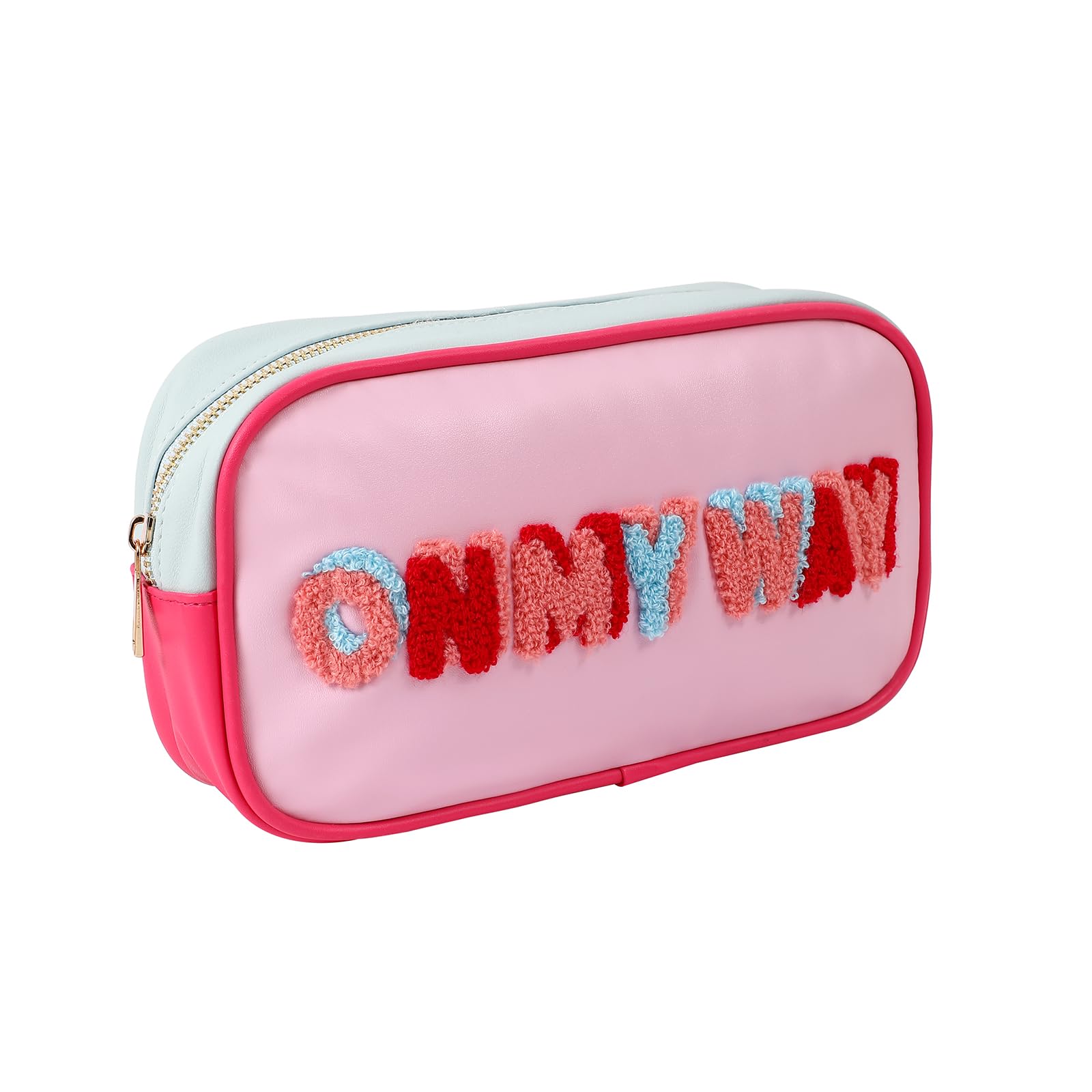 Cute PU Leather Letter Makeup Bag - Waterproof Cosmetic Organizer for Women & Girls | Travel & Daily Use