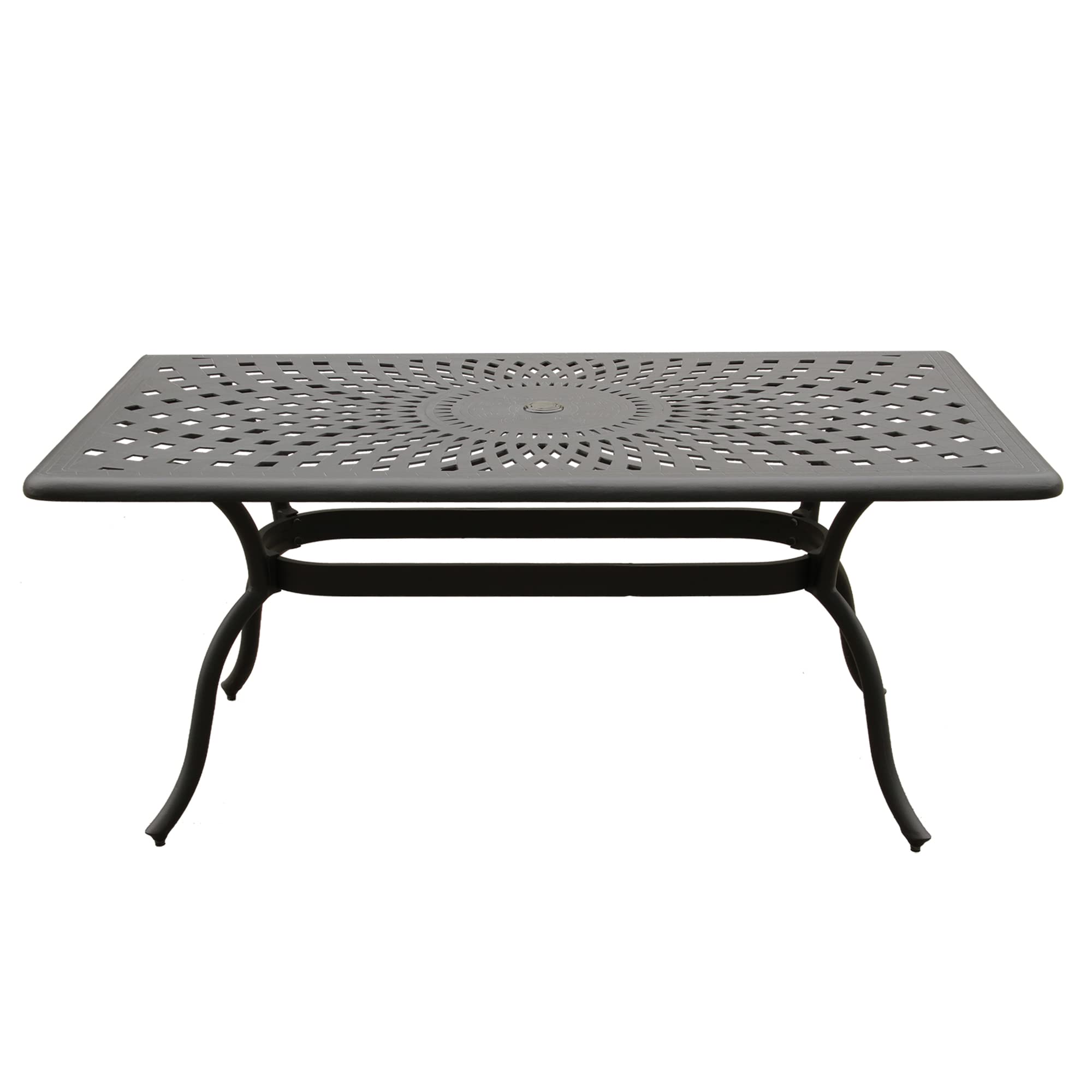 Oakland Living Modern Ornate Outdoor Mesh Aluminum 67-inch Black Rectangular Patio Dining Set with 6 Chairs - Perfect for Backyard BBQs, Garden Parties & Outdoor Entertaining