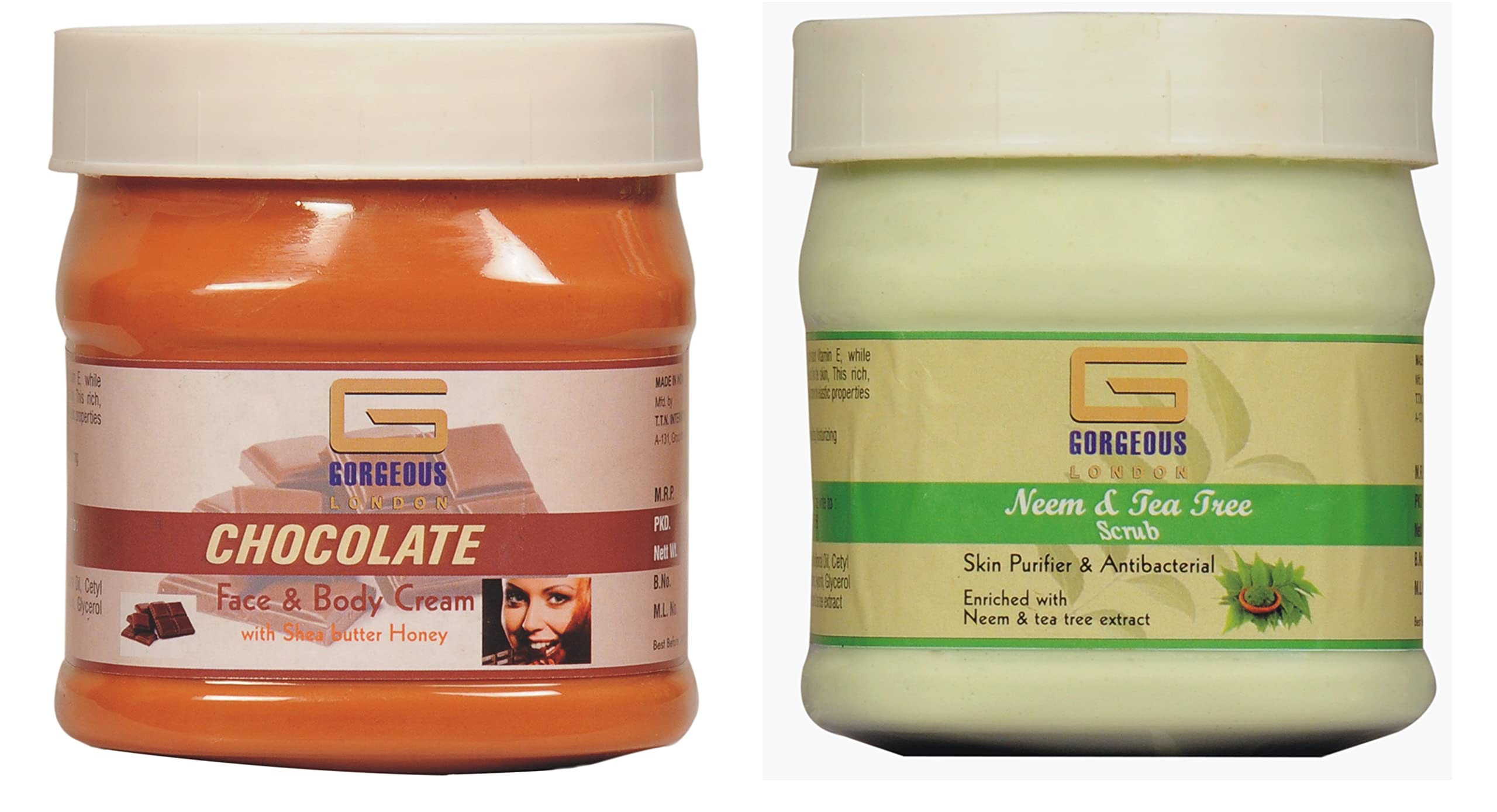 London Chocolate Cream & Neem Tea Tree Body Scrub Duo - 2 Pack (450g Each) | Exfoliating & Moisturizing for Smooth Skin | Perfect for Spa Day & Self-Care Routine