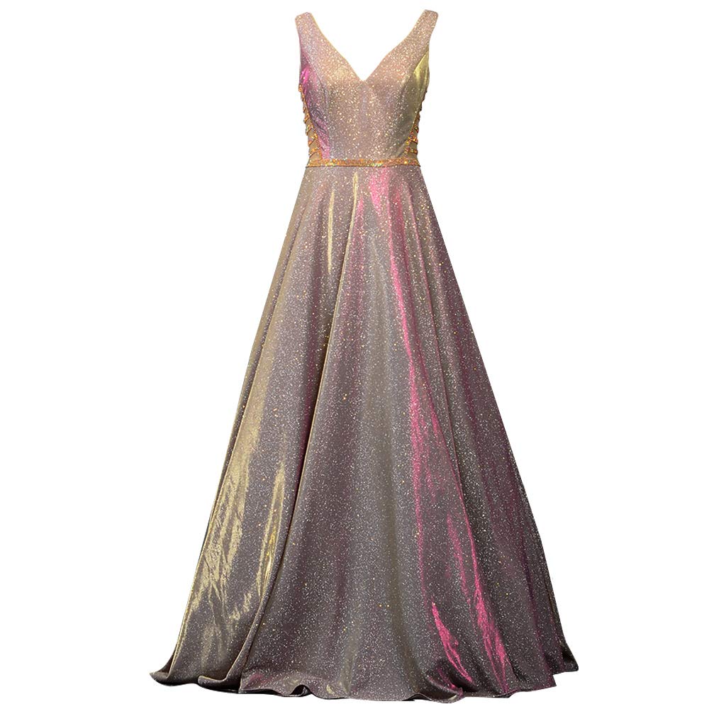 Esmedala Tyy Women's Glitter Satin Prom Dress Long V-Neck Formal Evening Gown for Homecoming, Pageant, Wedding Guest & Special Occasions