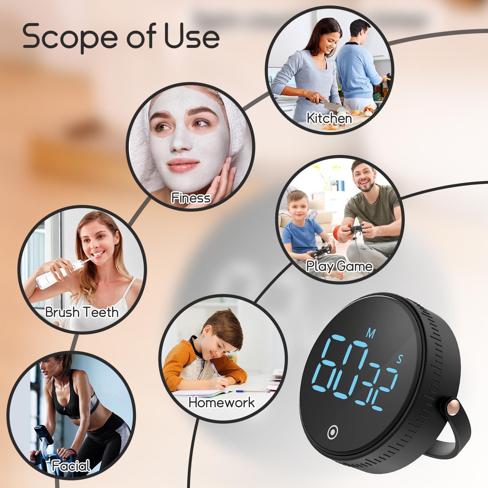 Magnetic Digital Kitchen Timer with LCD Display - Countdown Timer for Cooking, Baking, Gym & Classroom - Strong Magnet & Stand for Hands-Free Use