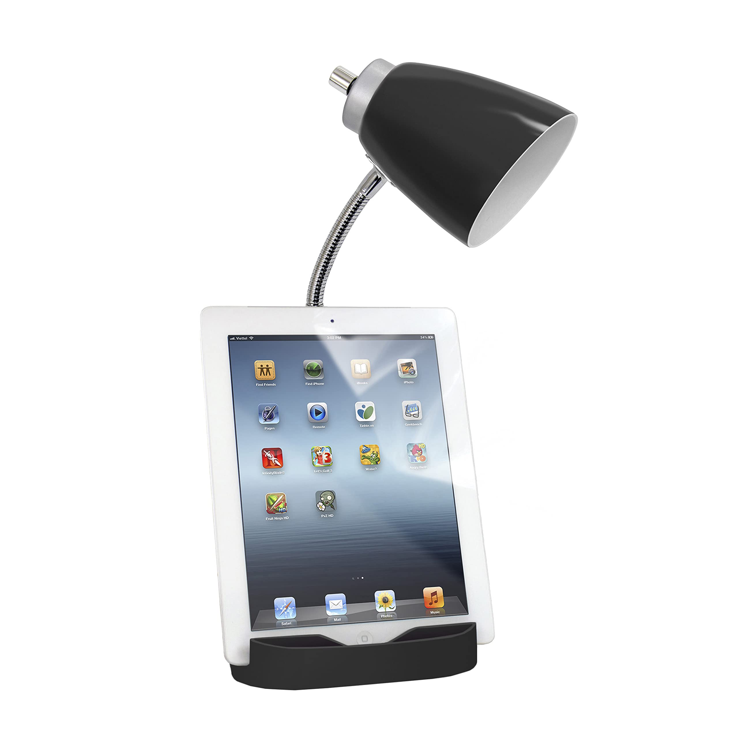 Simple Designs LD1056-BLK Adjustable Gooseneck Desk Lamp with iPad/Tablet Stand, Book Holder & USB Charging Port - Black (6-Pack) - Perfect for Home Office, Study, Reading & Dorm Room Lighting