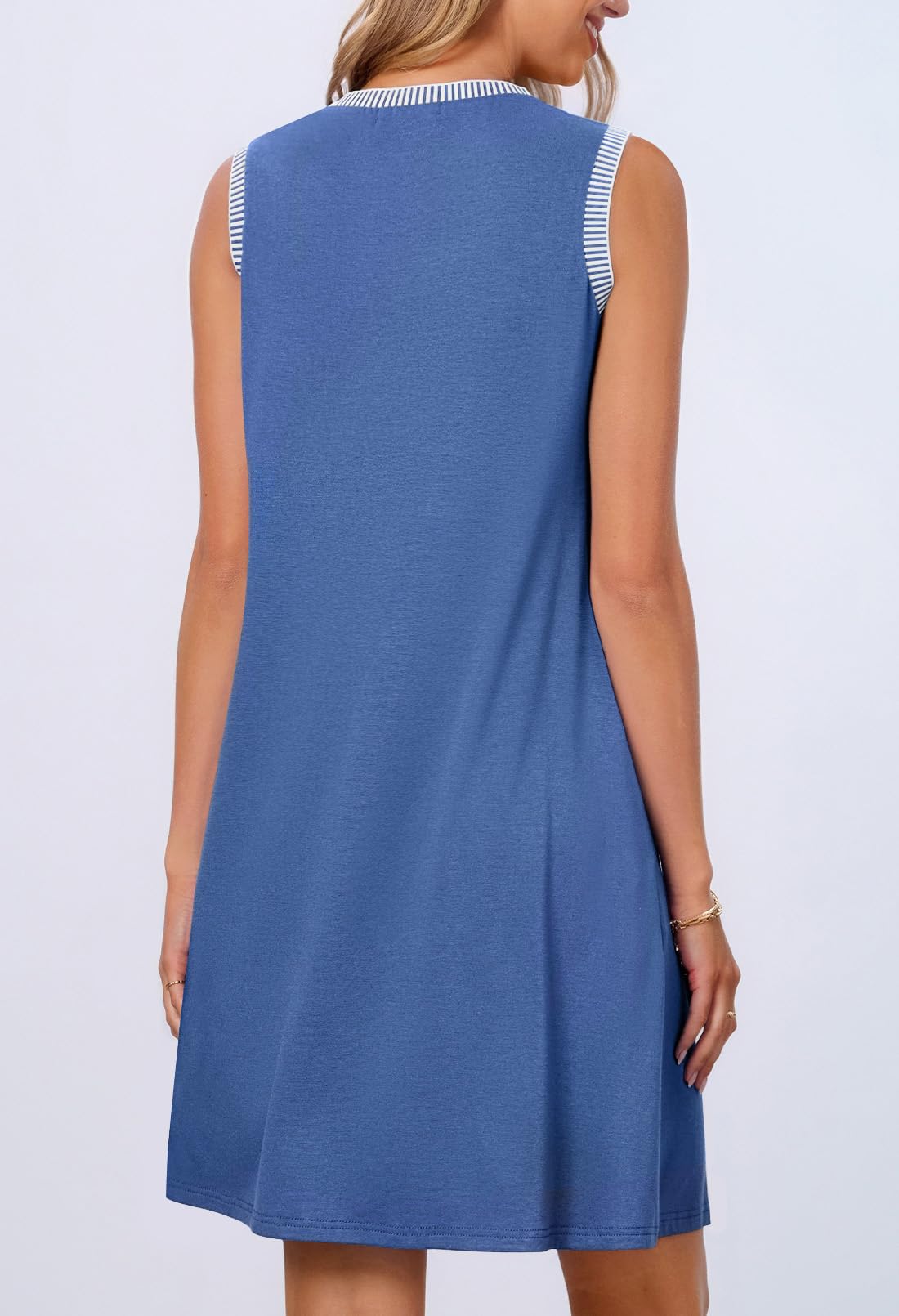MEROKEETY Women's Sleeveless Sundress - Summer Spring Casual Mini Dress, Beach Vacation Coverup, Crewneck Tank Dress for Outing, Travel, and Daily Wear