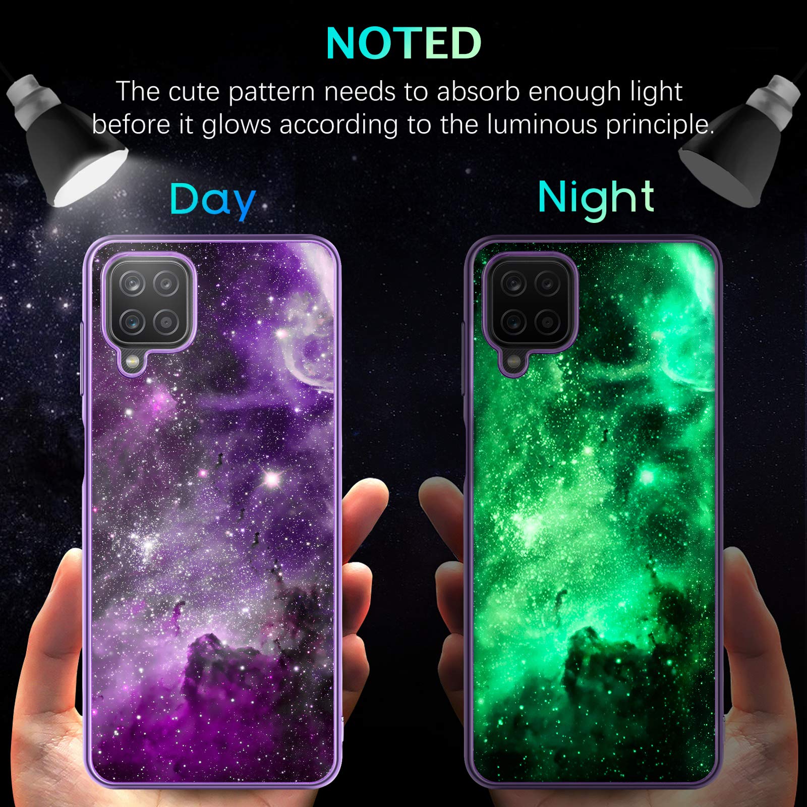 Samsung Galaxy A12 Case, Slim Glow in The Dark Hybrid Hard PC & Soft TPU Bumper Protective Phone Cover for Samsung A12 6.5