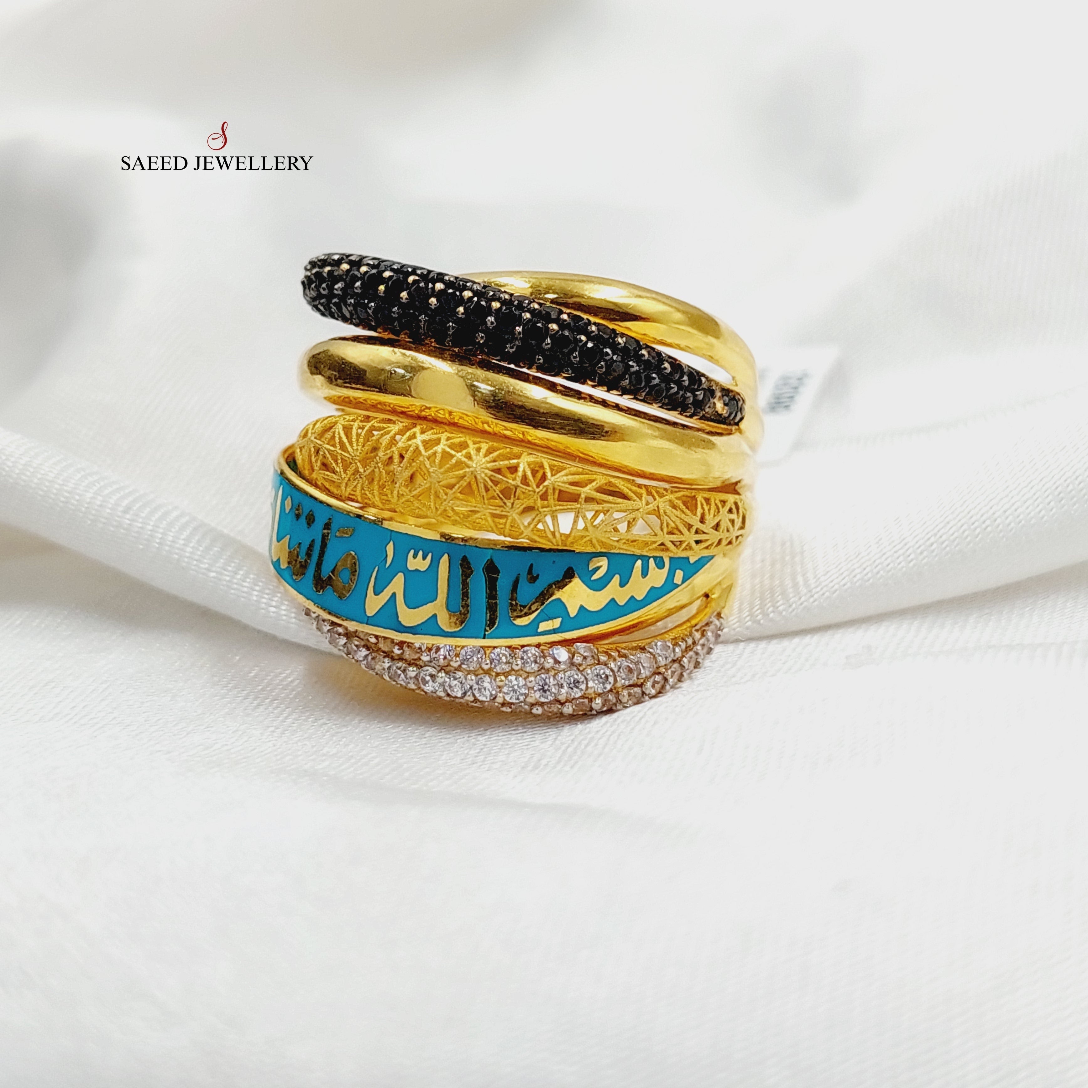 Enameled & Zircon Studded Islamic Ring for Men - Elegant Religious Jewelry for Muslim Prayer, Wedding & Special Occasions