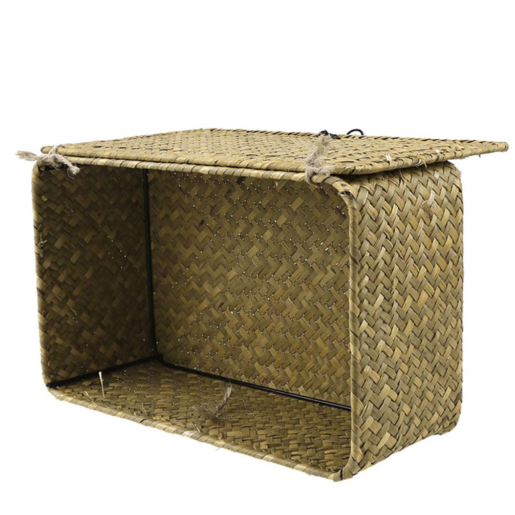 Natural Seagrass Storage Baskets with Lids - Woven Rattan Organizer for Desk & Shelf Decor