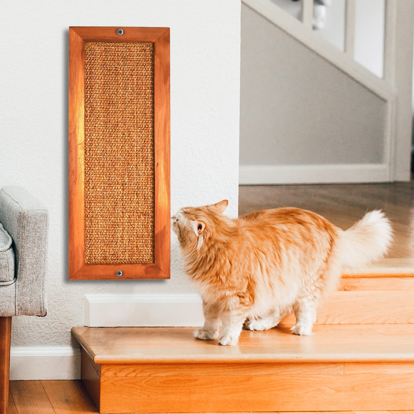 Premium 2-Pack Wooden Sisal Cat Scratching Post - Wall Mounted & Floor Standing Vertical Cat Scratcher for Indoor Cats & Kittens | Protects Furniture & Walls | Perfect for Living Rooms, Bedrooms & Home Offices